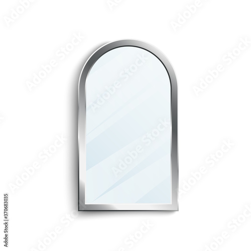 Half round realistic mirror with shiny silver metal frame and blank reflection surface