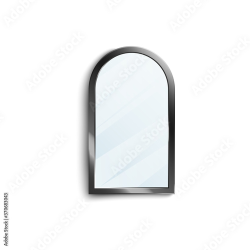 Isolated mirror with black shiny frame isolated on white background