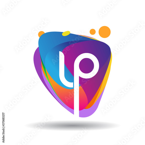 Letter LP logo with colorful splash background, letter combination logo design for creative industry, web, business and company.