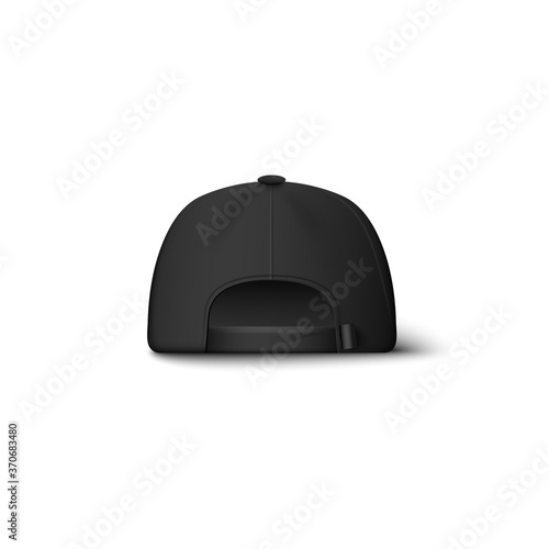 Realistic black baseball cap mockup from back view isolated on white background