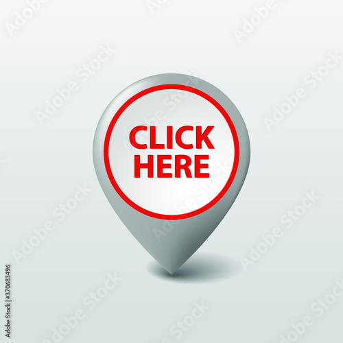 Vector gray round 3D click here pointer - button. Icon needle illustration for business and e-commerce.