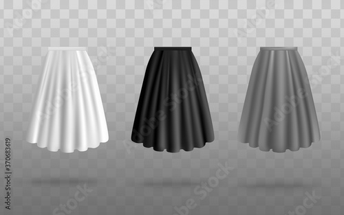 White, gray and black women skirts set of realistic vector illustration isolated.
