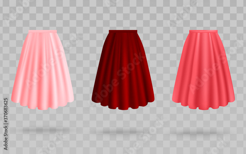 Rose, pink and red women skirts set of mockup vector illustration isolated.