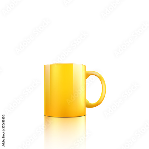 Colorful yellow mug mockup isolated on white background