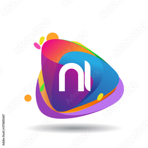 Letter NI logo with colorful splash background, letter combination logo design for creative industry, web, business and company.