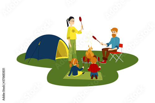 The family is engaged in camping and hiking.