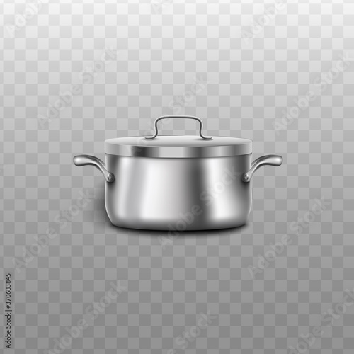 Shiny realistic metal pot isolated on transparent background