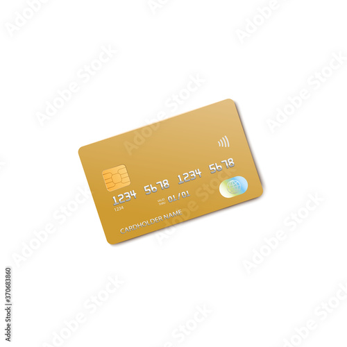 Golden credit card mockup isolated on white background