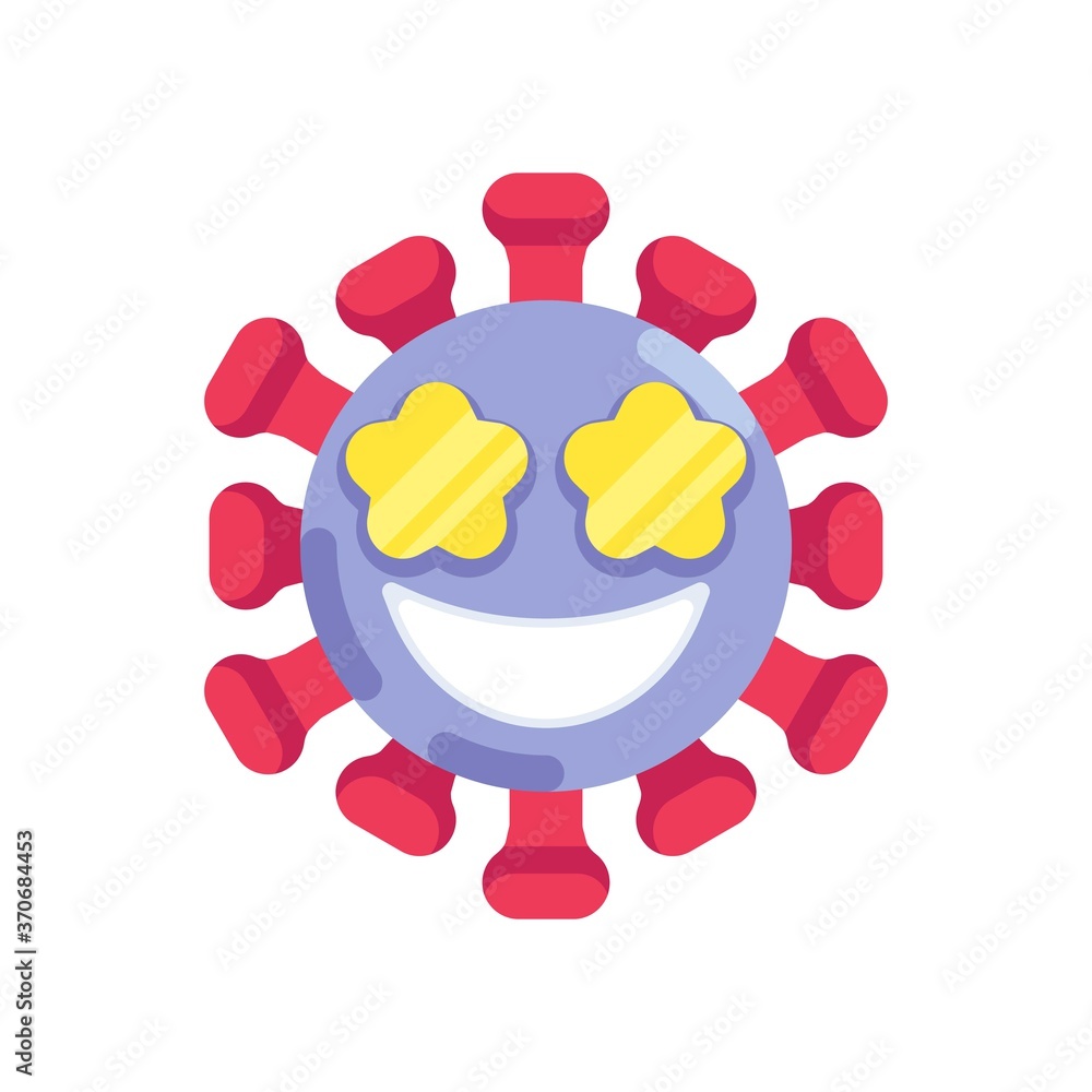 Coronavirus emoticon with star eyes flat icon, vector sign, star-Struck face emoji colorful pictogram isolated on white. Symbol, logo illustration. Flat style design