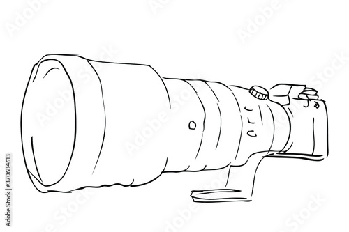 Mirrorless or Proffesional Digital Camera, Vector Outline Manual Draw Sketch

