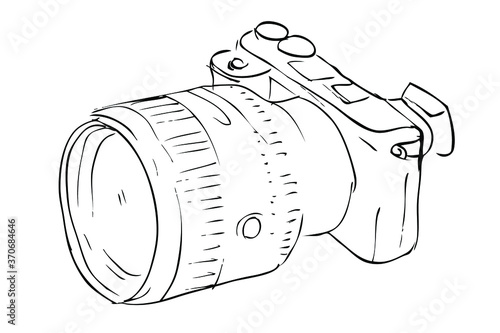 Mirrorless or Proffesional Digital Camera, Vector Outline Manual Draw Sketch
