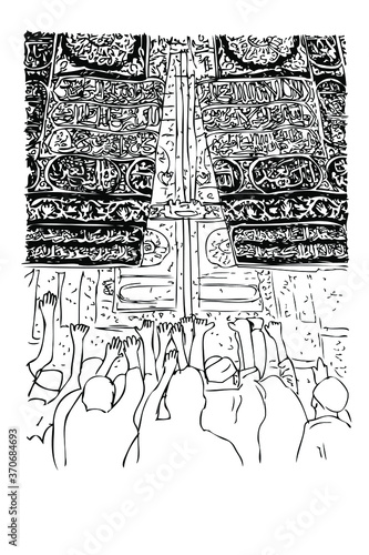 Door of Kaaba in Mecca Saudi Arabia, Vector Simple manual hand draw sketch, isolated on white
