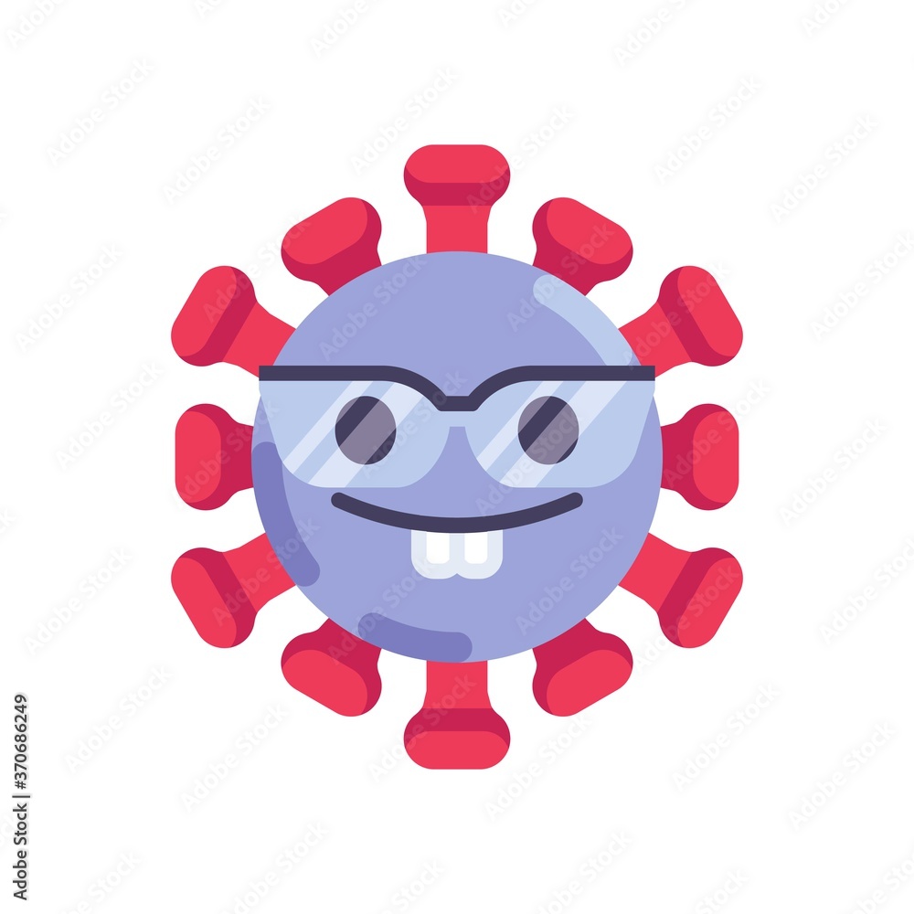 Coronavirus emoticon with glasses flat icon, vector sign, virus nerd face colorful pictogram isolated on white. Symbol, logo illustration. Flat style design