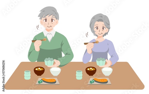 楽しく食事をする高齢者のイラスト