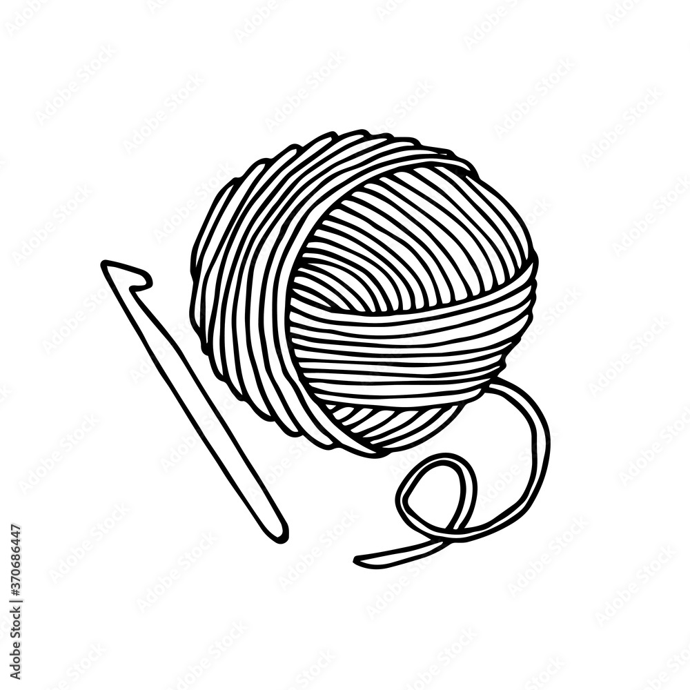 vector drawing in the style of doodle. a skein of yarn for knitting and