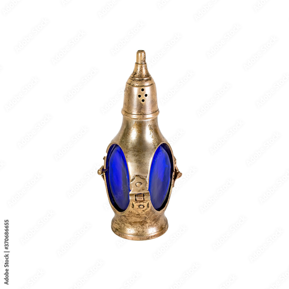 Antique bronze aroma lamp, perfume bottle with blue glass Antique bronze aroma lamp, perfume bottle with blue glass