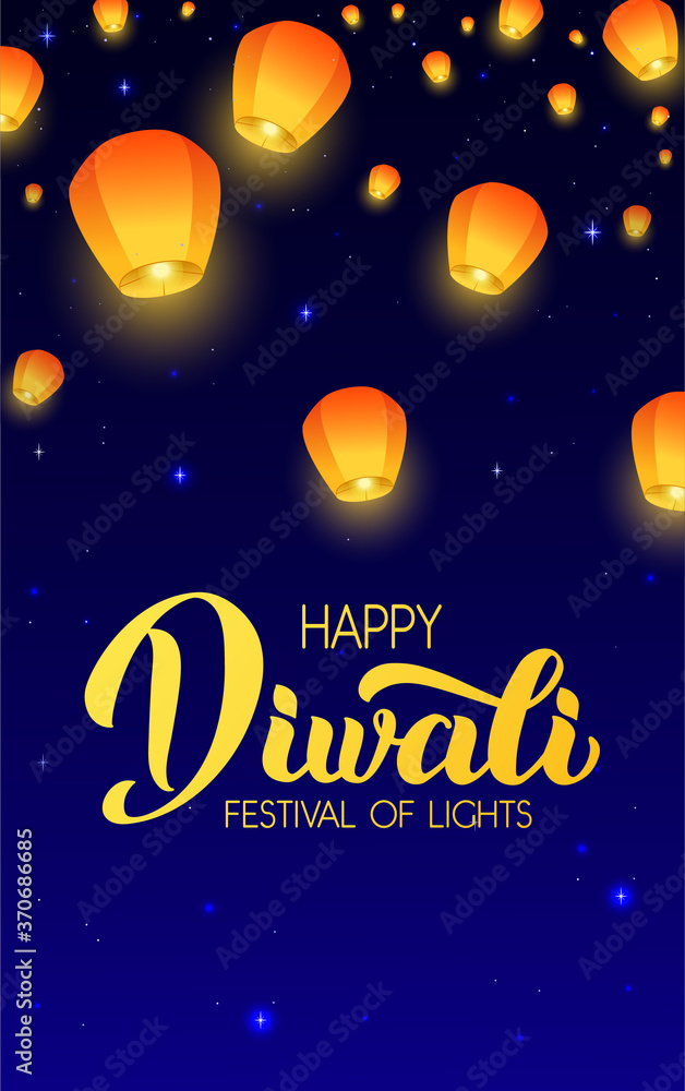 Happy Diwali handwritten lettering. Modern calligraphy on night