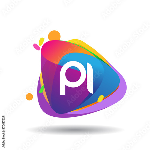 Letter PI logo with colorful splash background, letter combination logo design for creative industry, web, business and company.