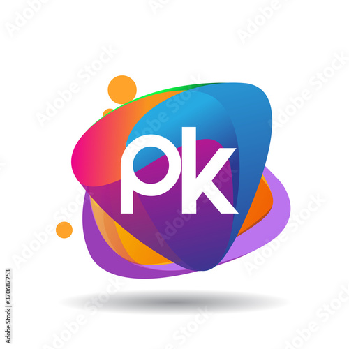 Letter PK logo with colorful splash background, letter combination logo design for creative industry, web, business and company.