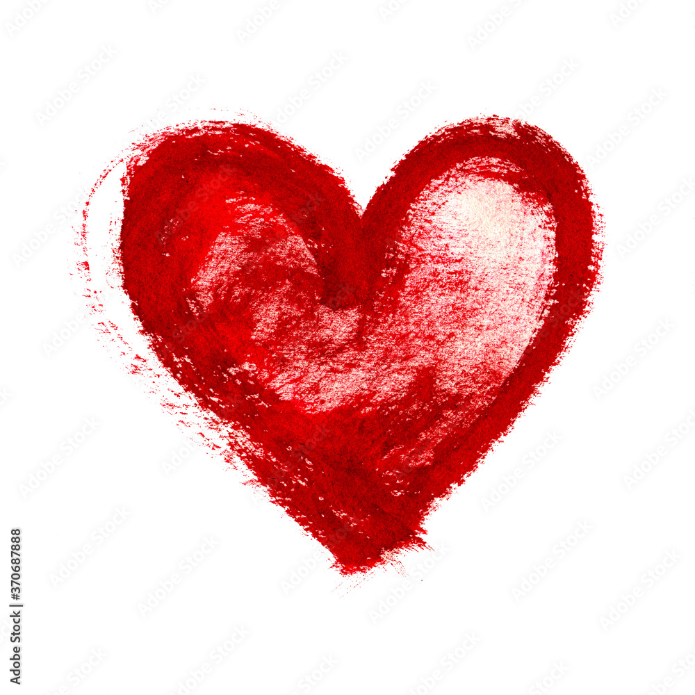 Red heart, element for design. Beautiful Grunge heart. Valentine's day. For holiday, postcard, poster, carnival, banner, birthday and children's illustration. 