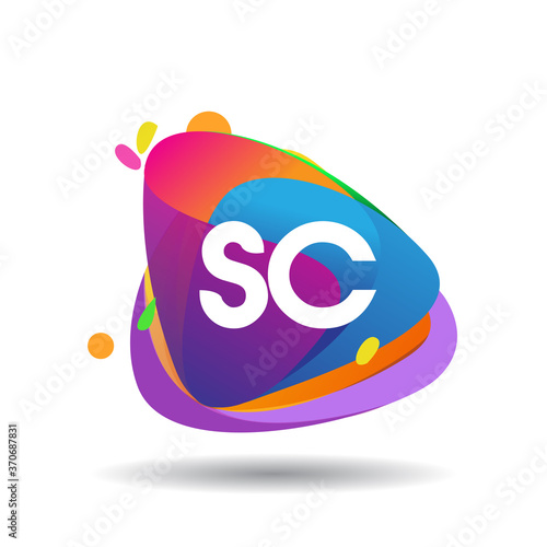 Letter SC logo with colorful splash background, letter combination logo design for creative industry, web, business and company.