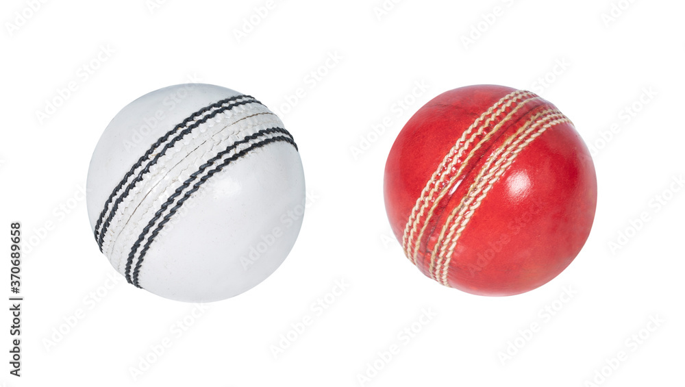 cricket balls isolated on white background red and white balls Stock