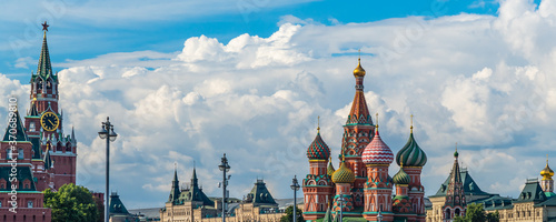Panorama of St. Basil's Cathedral in Moscow, an old Cathedral near the Moscow Kremlin. Panoramic view