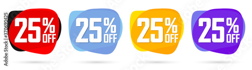 Set Sale 25% off bubble banners, discount tags design template, vector illustration