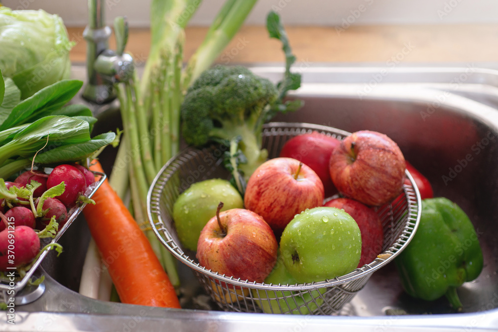 Washing and cleaning of fruits and vegetables after shopping from