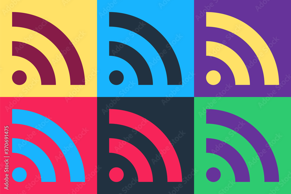 Pop art RSS icon isolated on color background. Radio signal. RSS feed symbol. Vector. Pop art RSS icon isolated on color background. Radio signal. RSS feed symbol. Vector.