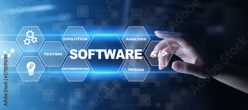 Software development and business process automation, internet and technology concept on virtual screen. photo