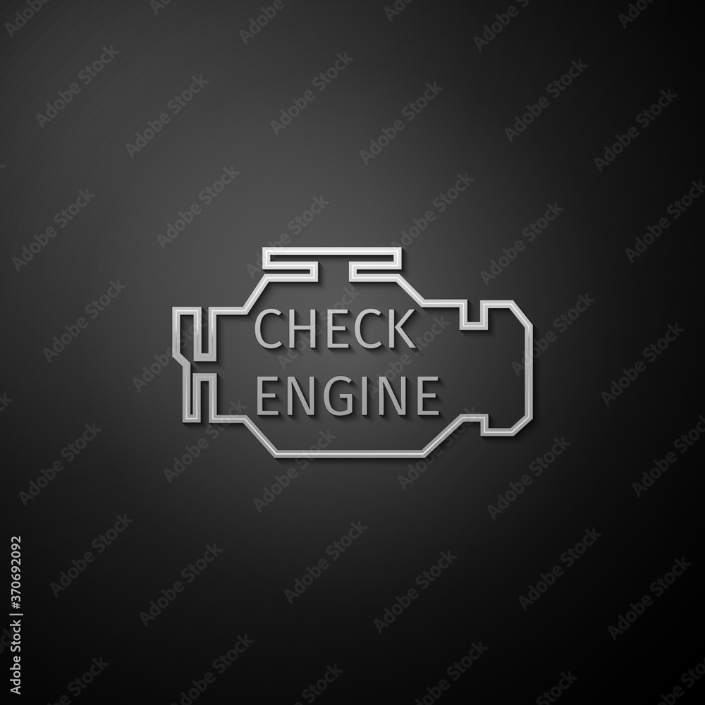 Silver Check engine icon isolated on black background. Long shadow style. Vector. Silver Check engine icon isolated on black background. Long shadow style. Vector.