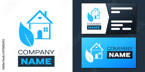 Logotype Eco friendly house icon isolated on white background. Eco house with leaf. Logo design template element. Vector.