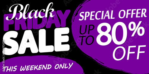 Black Friday Sale  up to 80  off  poster design template  discount horizontal banner  vector illustration