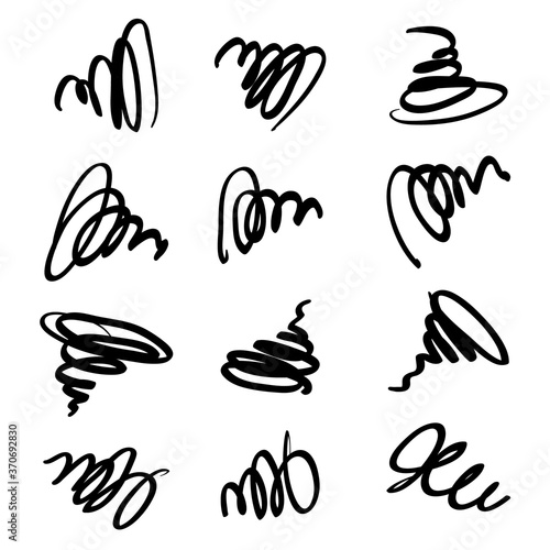 Set of handmade graphic elements. Collection of abstract shapes and sketches, doodles.Marker drawn design. Isolated.Vector illustration