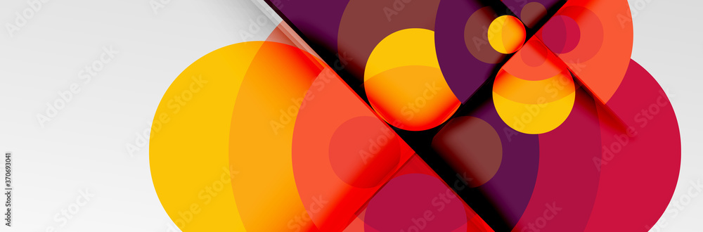 Bright color circles, abstract round shapes and triangles composition with shadow effects. Vector modern geometric design template Bright color circles, abstract round shapes and triangles composition with shadow effects. Vector modern geometric design template