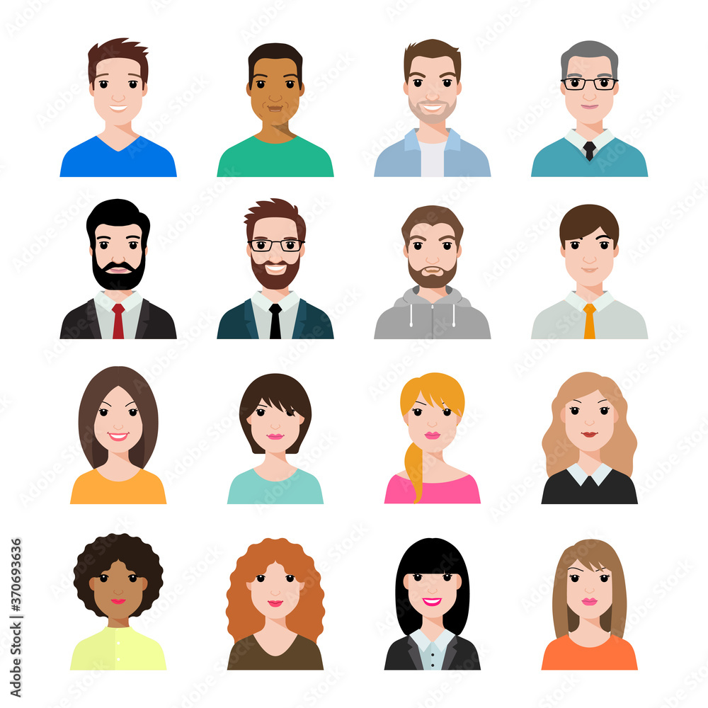 People icons set avatar profile diverse faces (use for social network) . Vector illustration of flat design people characters. People icons set avatar profile diverse faces (use for social network) . Vector illustration of flat design people characters.