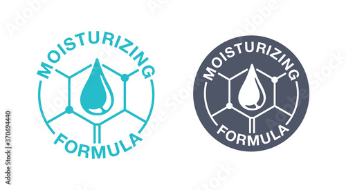 Skin moisturizing formula emblem - anti-age and anti wrickles cosmetics marking - water drop locked inside molecular structure - vector skincare stamp 