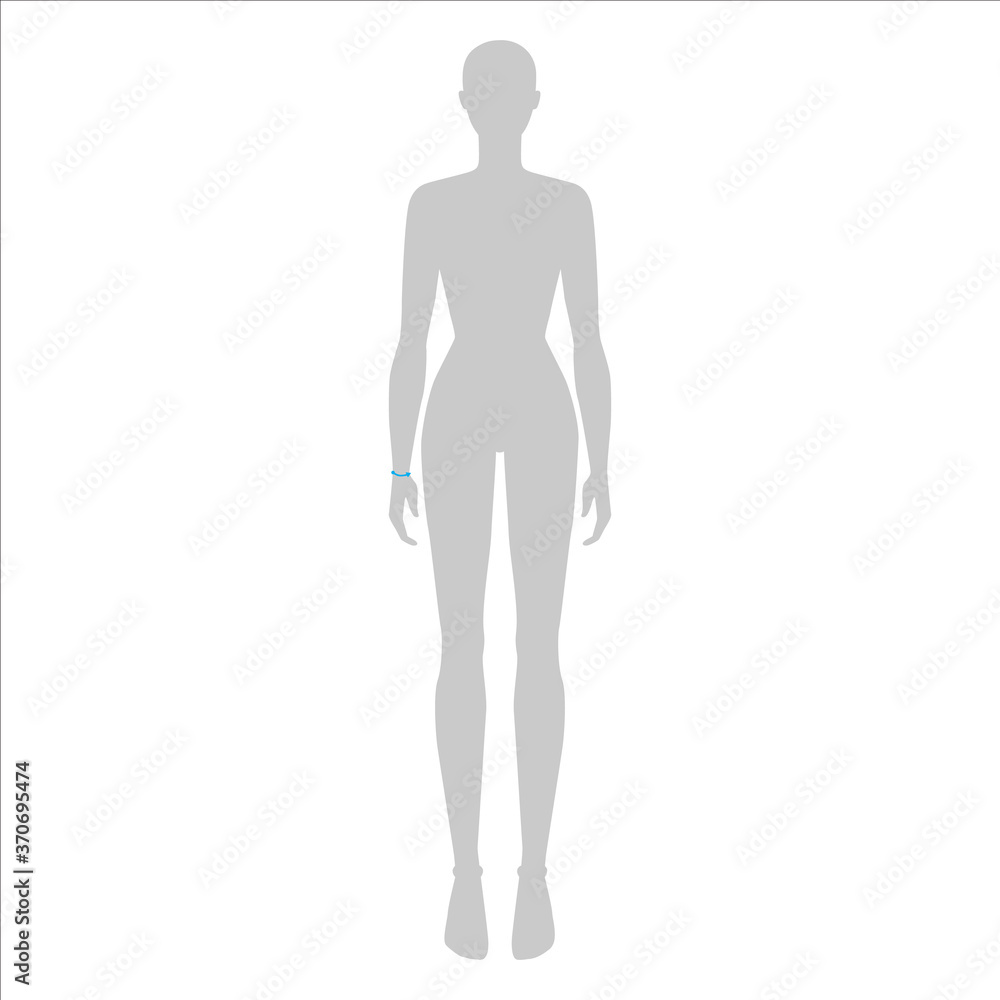 Women to do wrist measurement fashion Illustration for size chart. 7.5 head size girl for site or online shop. Human body infographic template for clothes. Women to do wrist measurement fashion Illustration for size chart. 7.5 head size girl for site or online shop. Human body infographic template for clothes.