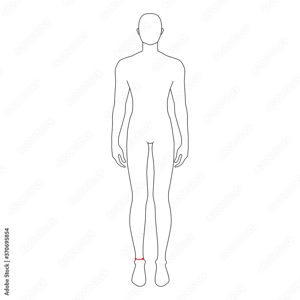 Fototapeta premium Men to do high ankle measurement fashion Illustration for size chart. 7.5 head size boy for site or online shop. Human body infographic template for clothes. 