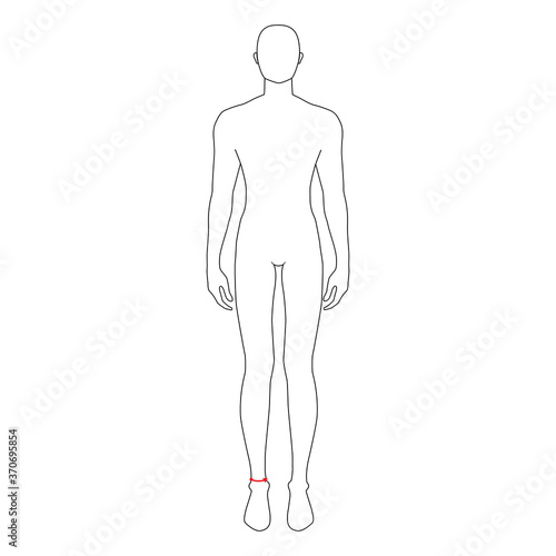Men to do high ankle measurement fashion Illustration for size chart. 7.5 head size boy for site or online shop. Human body infographic template for clothes. 