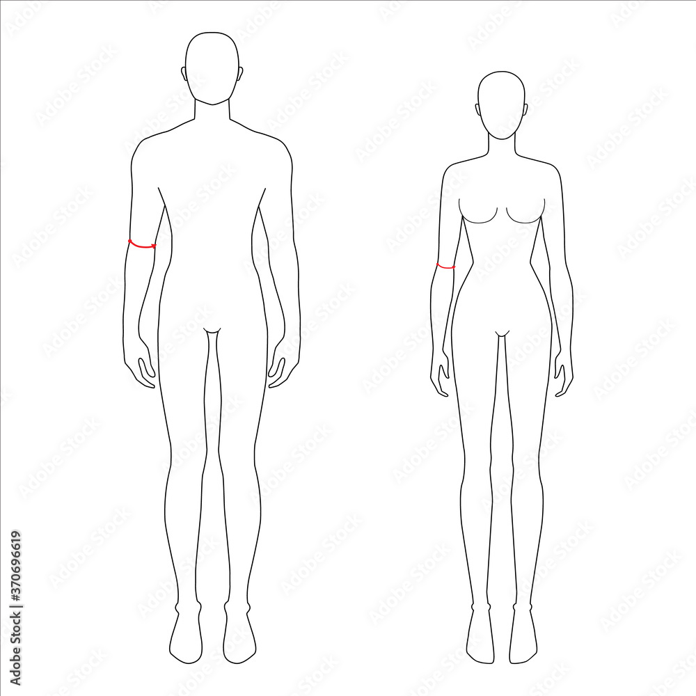 Women and men to do elbow measurement fashion Illustration for size chart. 7.5 head size girl and boy for site or online shop. Human body infographic template for clothes. Women and men to do elbow measurement fashion Illustration for size chart. 7.5 head size girl and boy for site or online shop. Human body infographic template for clothes.