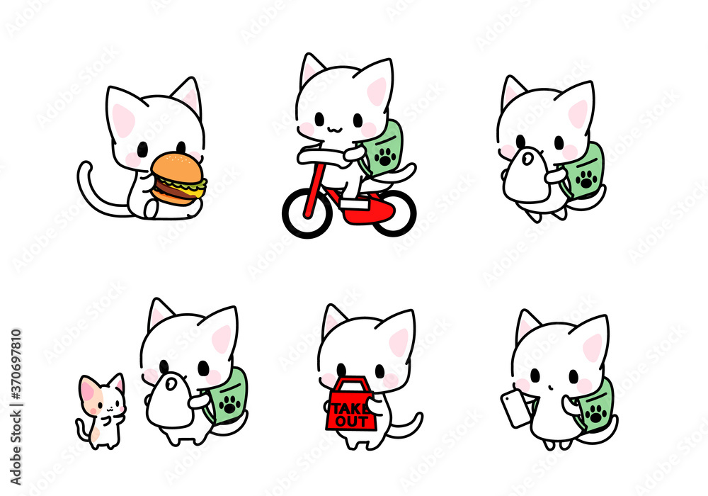 デリバリー フードデリバリー 出前 配達 テイクアウト ハンバーガーを食べる猫ちゃんのイラスト Stock Vector Adobe Stock