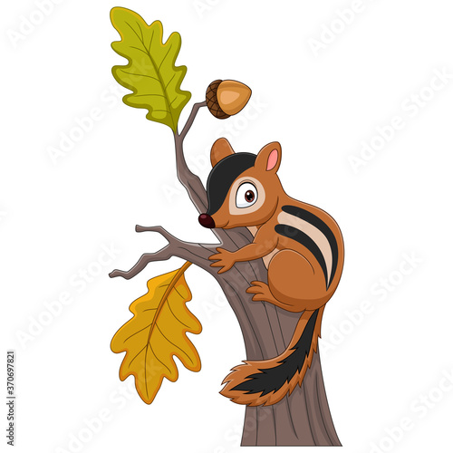 Cartoon chipmunk climbing on a tree