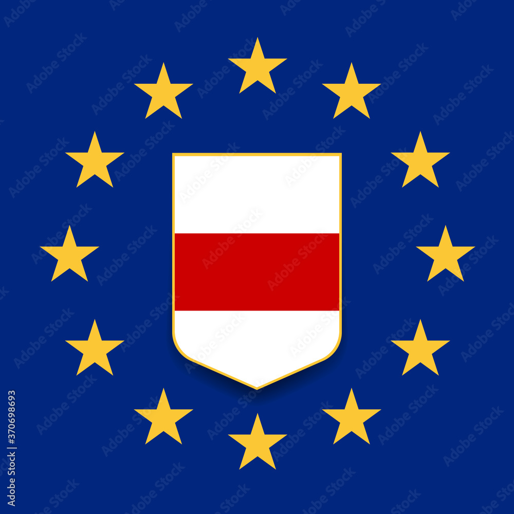 Republic of Belarus white-red-white national flag with EU flag illustration Republic of Belarus white-red-white national flag with EU flag illustration