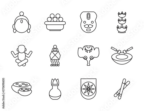twelve navratri set line style icons