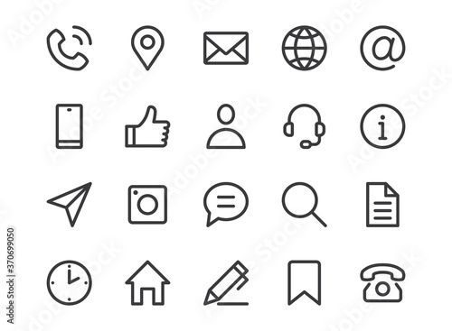 Contact us line icon. Minimal vector illustration with simple outline icons as phone, email, web site, address, location, review, feedback and other business pictogram. Editable Stroke. Pixel Perfect