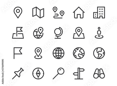 Location line icon. Minimal vector illustration with simple outline icons as map, pin, travel, gps, marker, globe, earth, destination and other business pictogram. Editable Stroke. Pixel Perfect