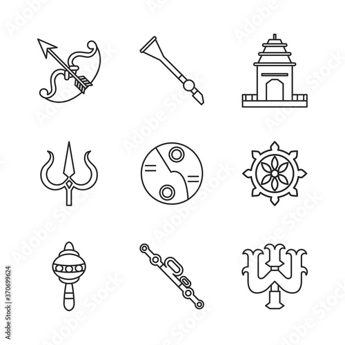 nine navratri set line style icons