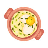 Scrambled Egg Garnished with Herbs as Portuguese Dish View from Above Vector Illustration